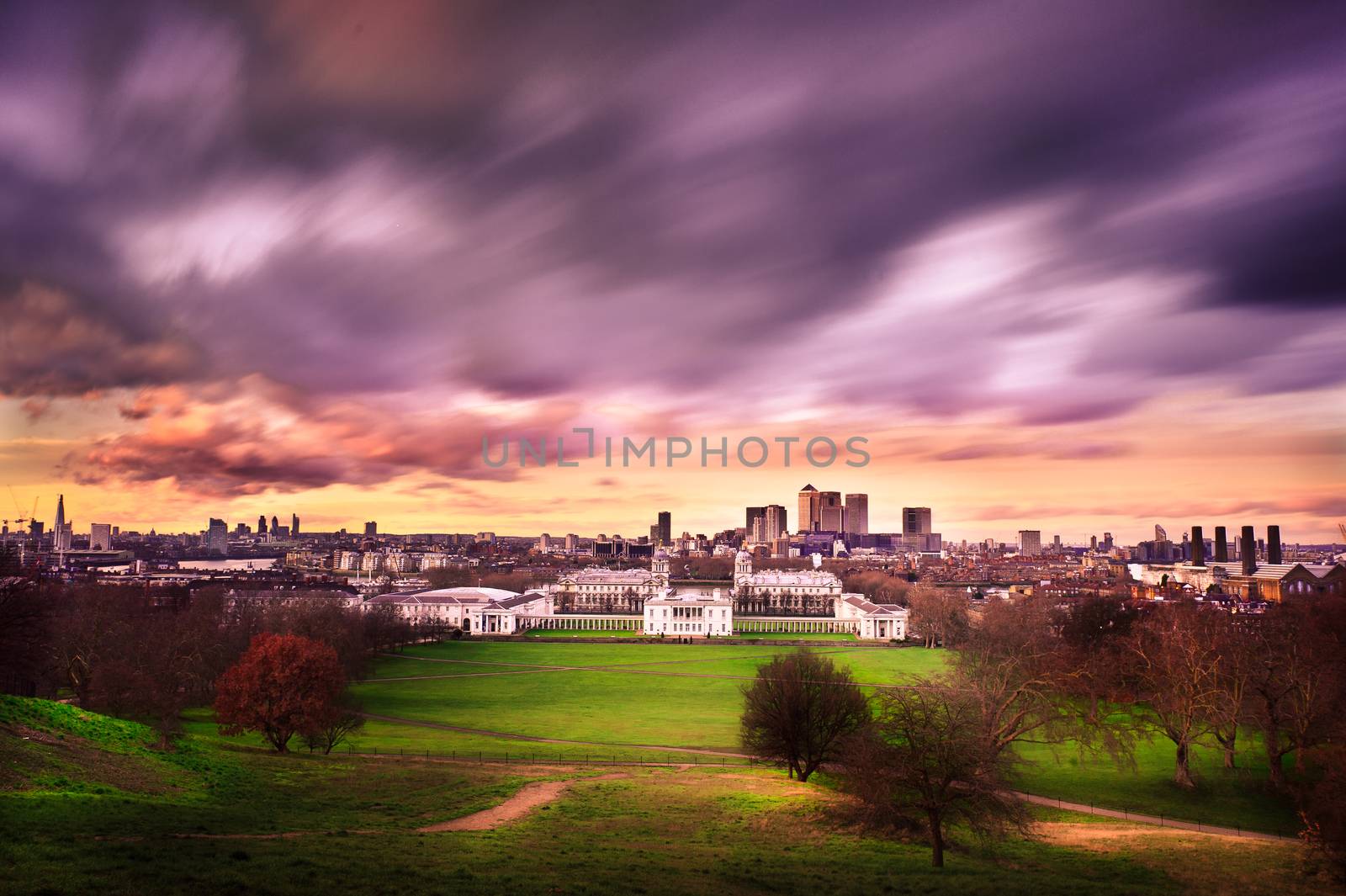 Cityscape view from Greenwich hill of London, England, UK