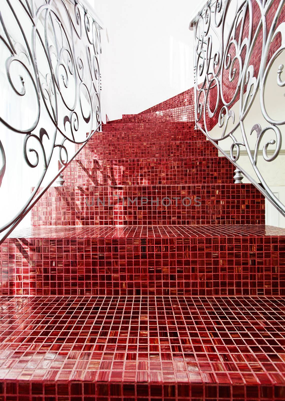 Classical mosaic stairs way up close up