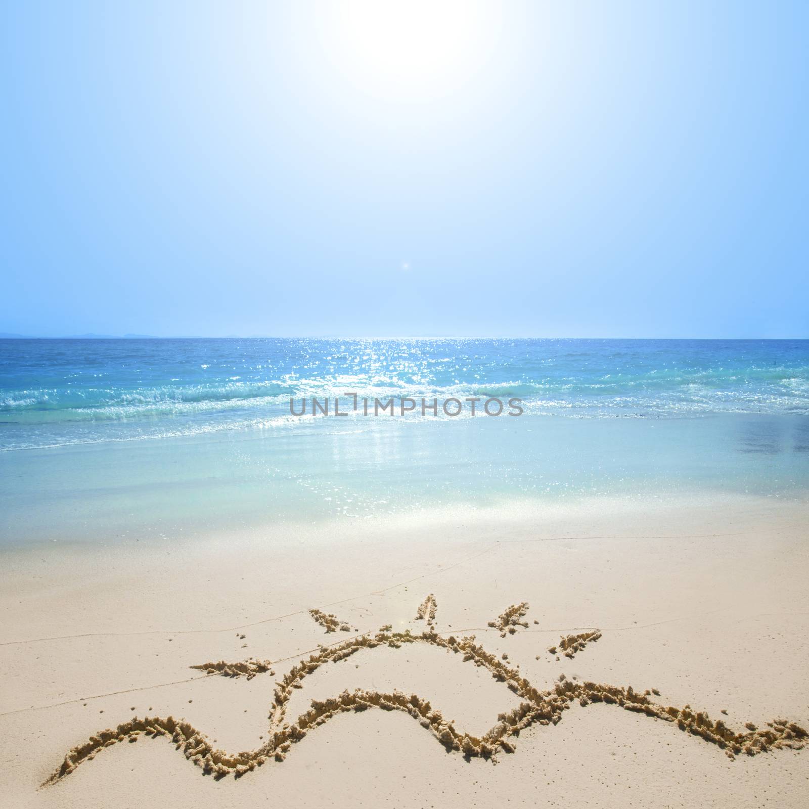 Drawing of sun on beach sand by Yellowj