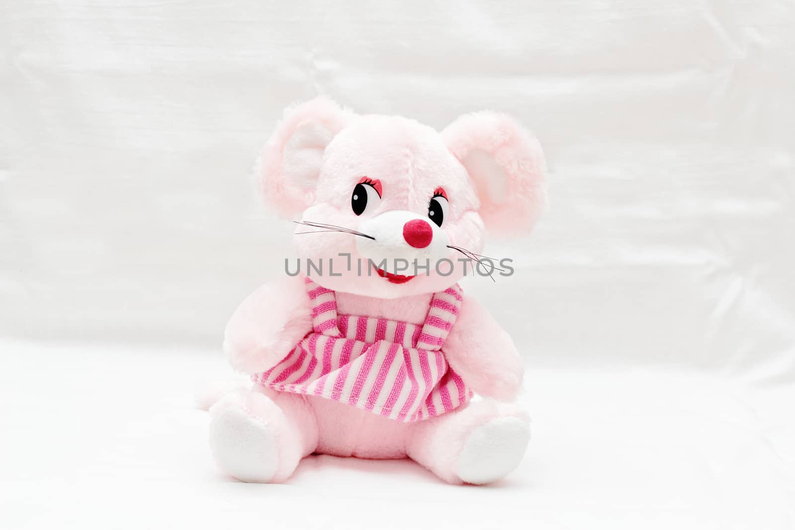 Soft baby toy cute mouse isolated on white background.