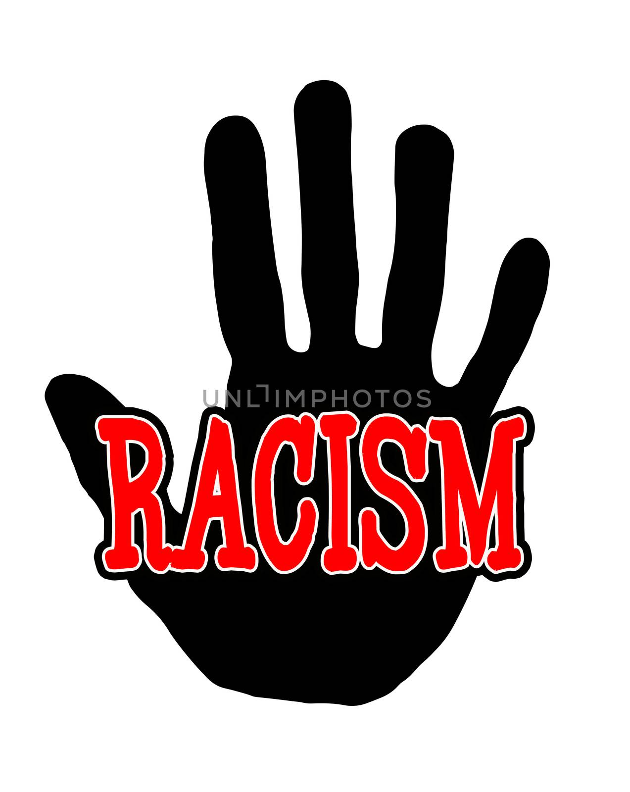 Man handprint isolated on white background showing stop racism