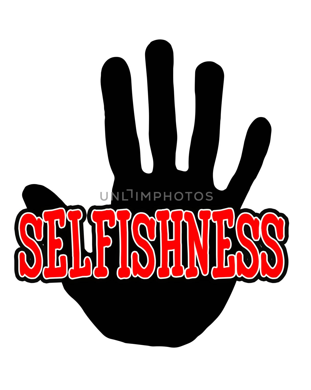 Man handprint isolated on white background showing stop selfishness