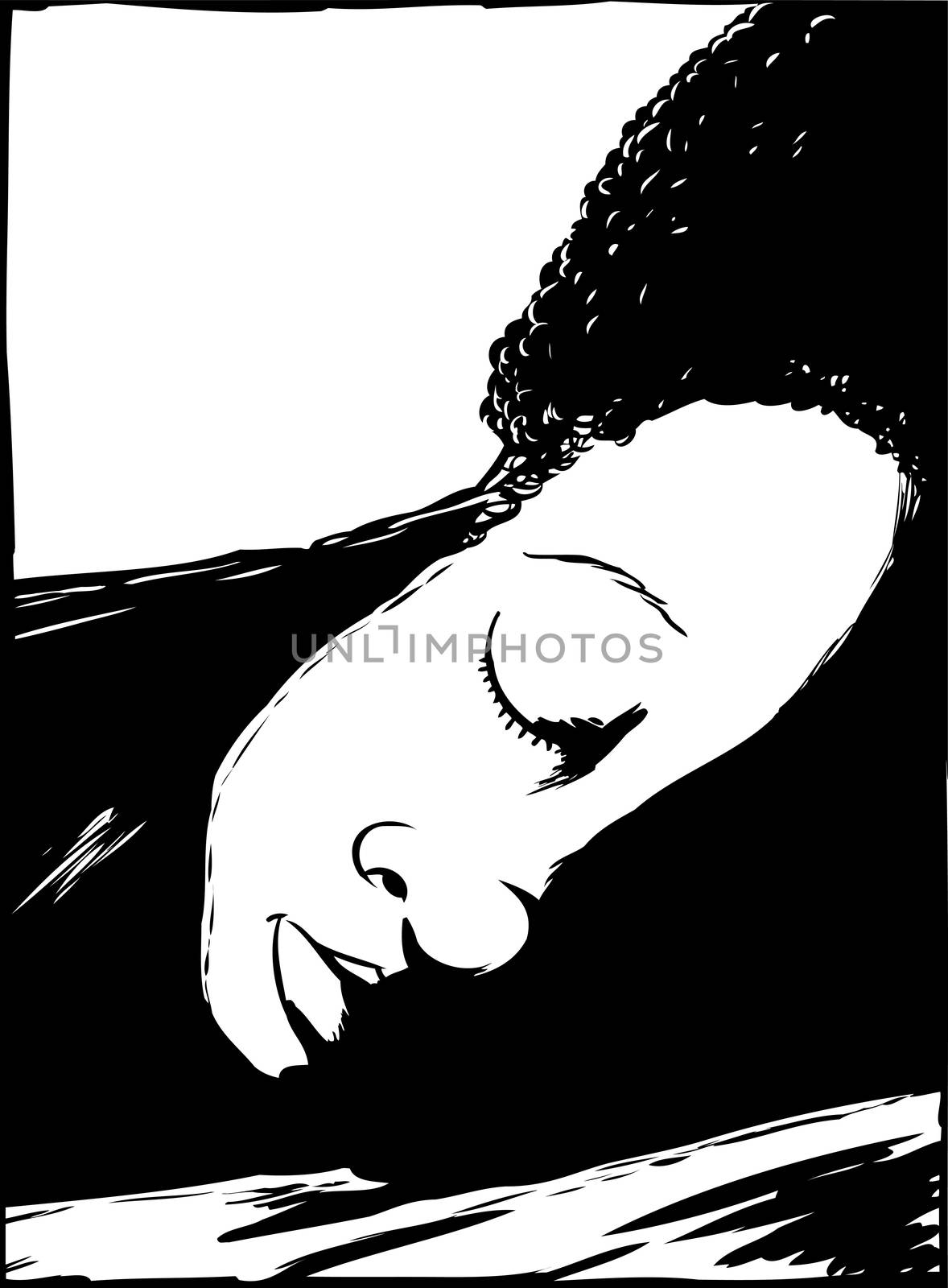 Close up outline sketch of young Black person asleep with eyes closed