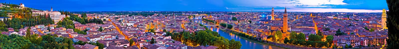 Verona old city and Adige river panoramic aerial view at evening by xbrchx