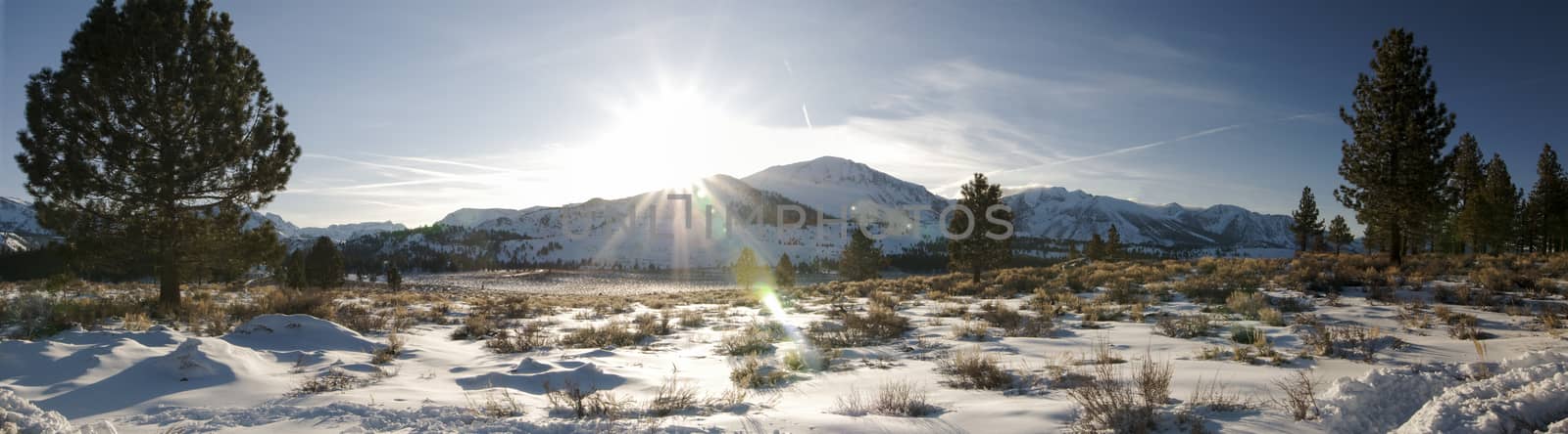 June Lake Road in winter panorama, June Lake, California