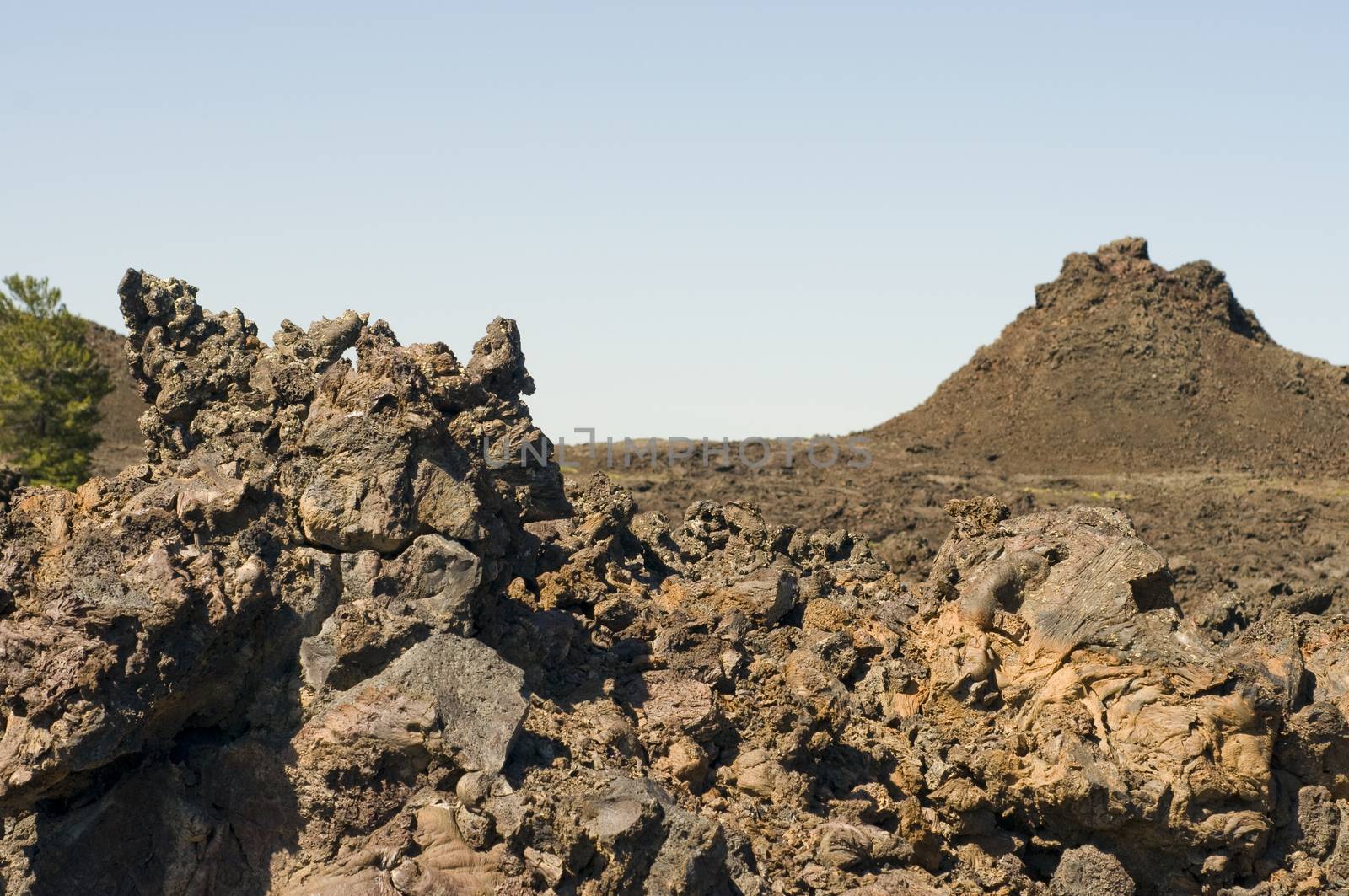 Block lava fragments and landscape of the Craters of the Moon National Monument and Preserve, Idaho