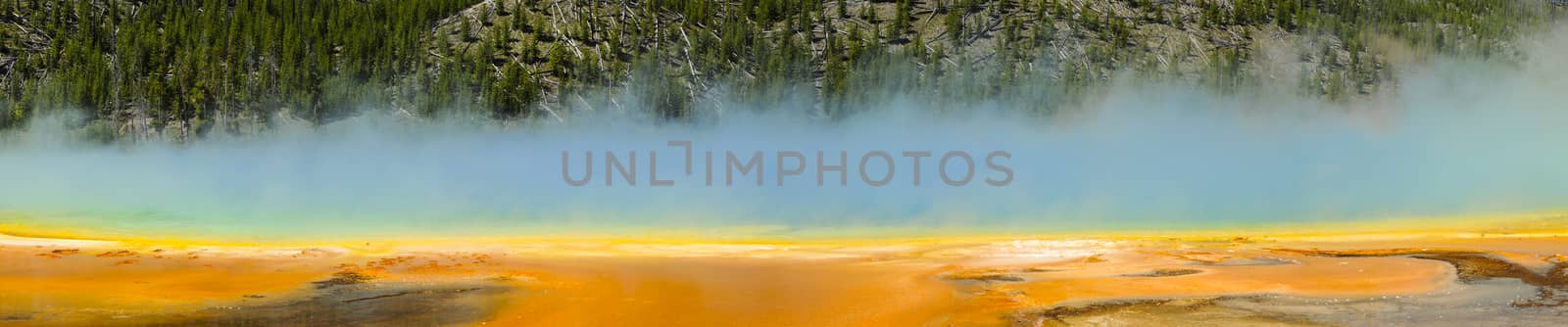 Grand Prismatic Spring panorama in Midway Geyser Basin, Yellowst by Njean