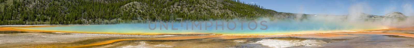 Grand Prismatic Spring panorama in Midway Geyser Basin, Yellowstone National Park, Wyoming