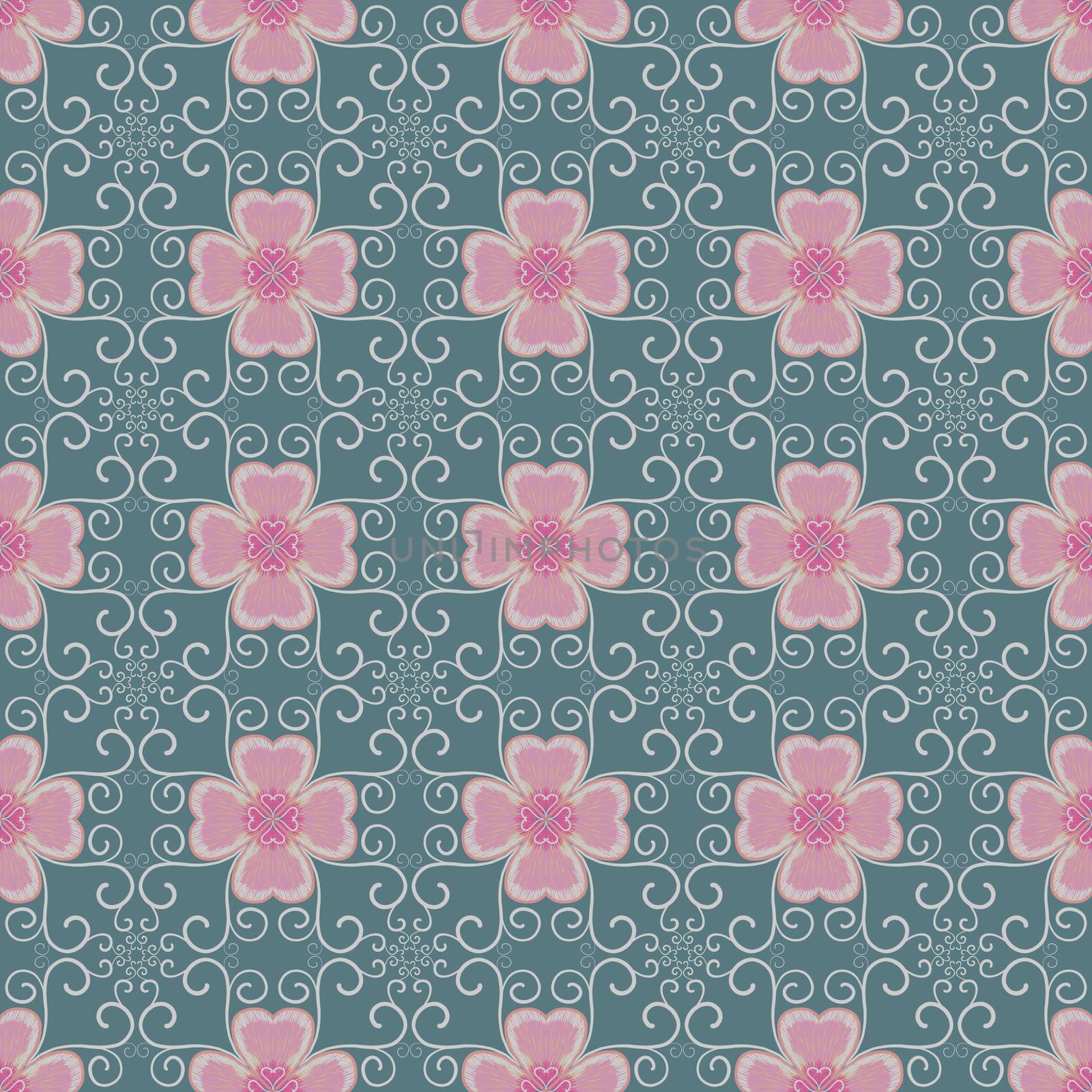 Pink flower and ivy on green background seamless patterns by eaglesky