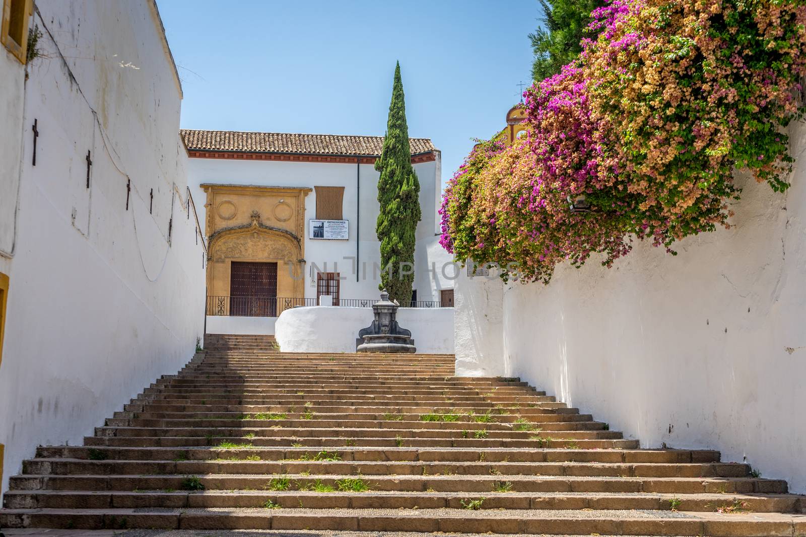 Stone steps leading to a church in the city of Codoba, Spain, Europe