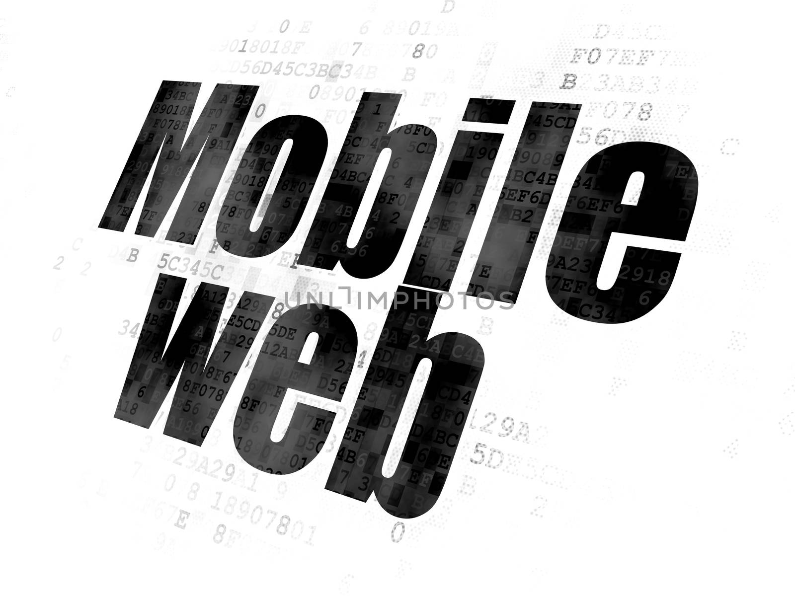 Web design concept: Pixelated black text Mobile Web on Digital background