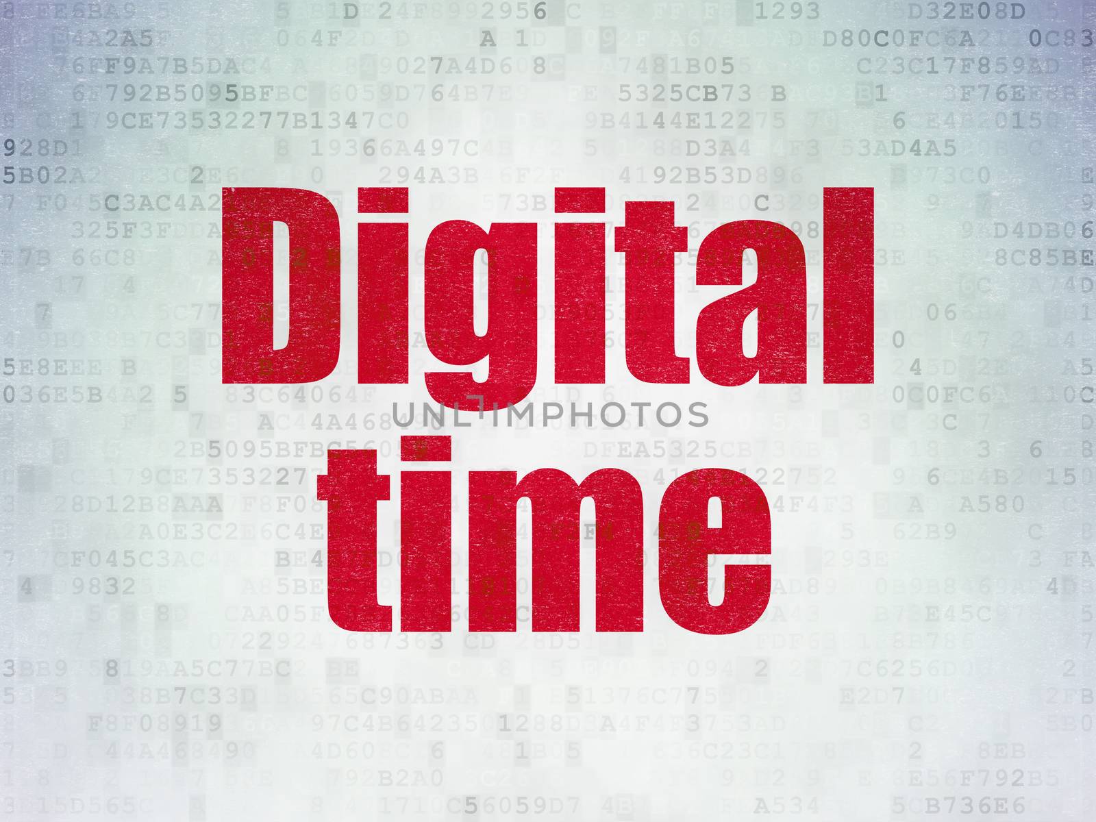 Timeline concept: Painted red word Digital Time on Digital Data Paper background