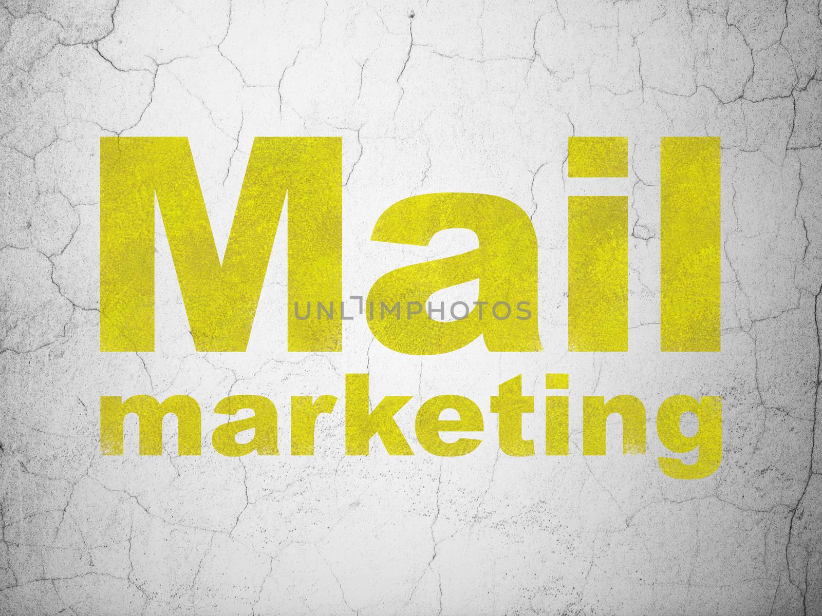 Advertising concept: Yellow Mail Marketing on textured concrete wall background