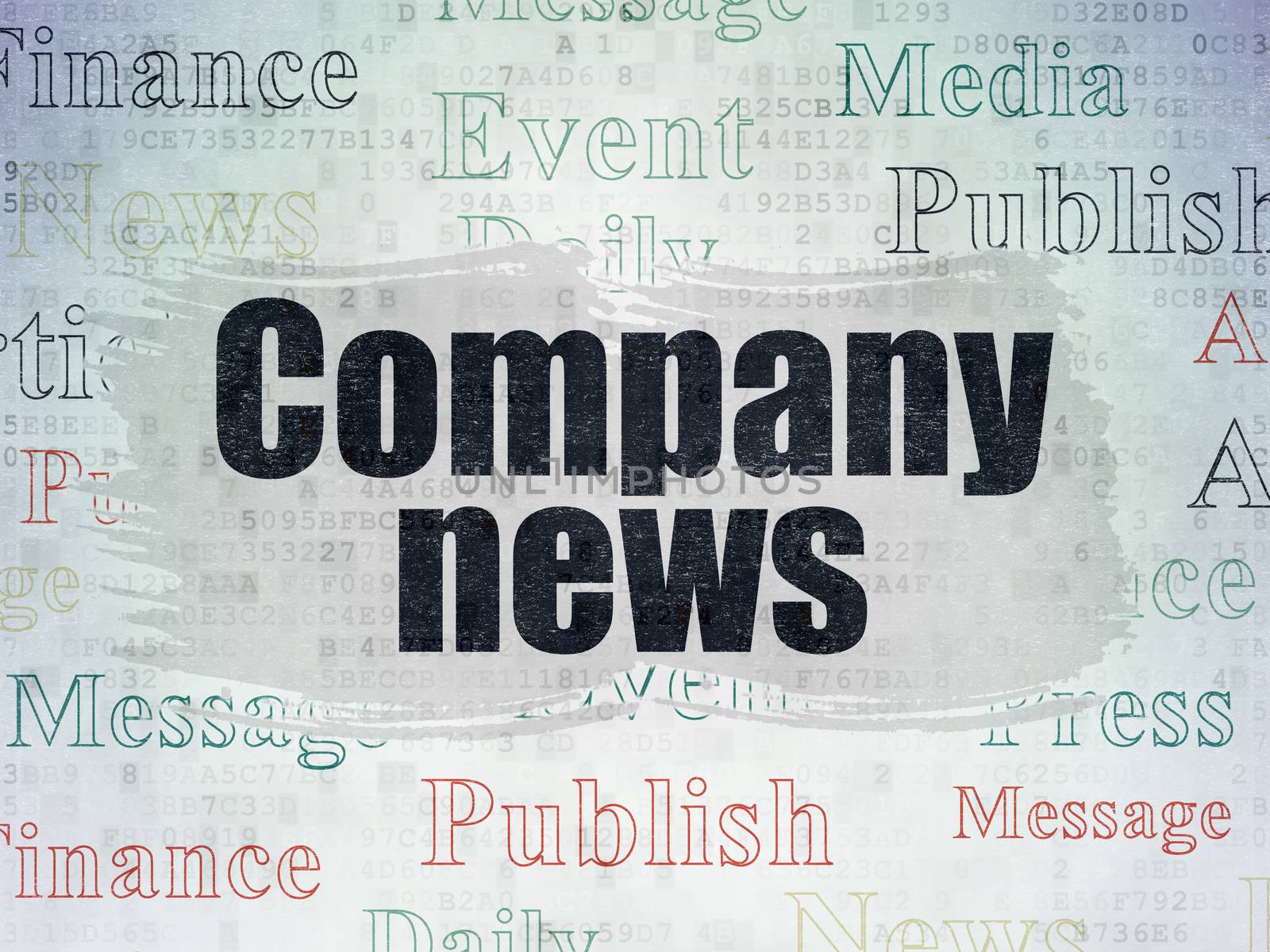 News concept: Painted black text Company News on Digital Data Paper background with   Tag Cloud