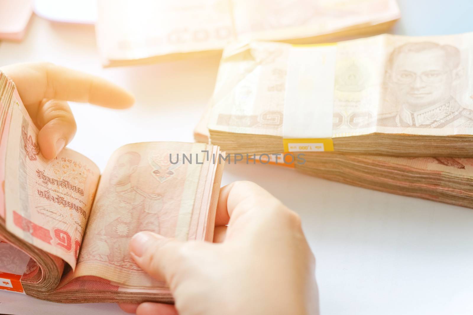 close up image of female hand count the money, business accounting background
