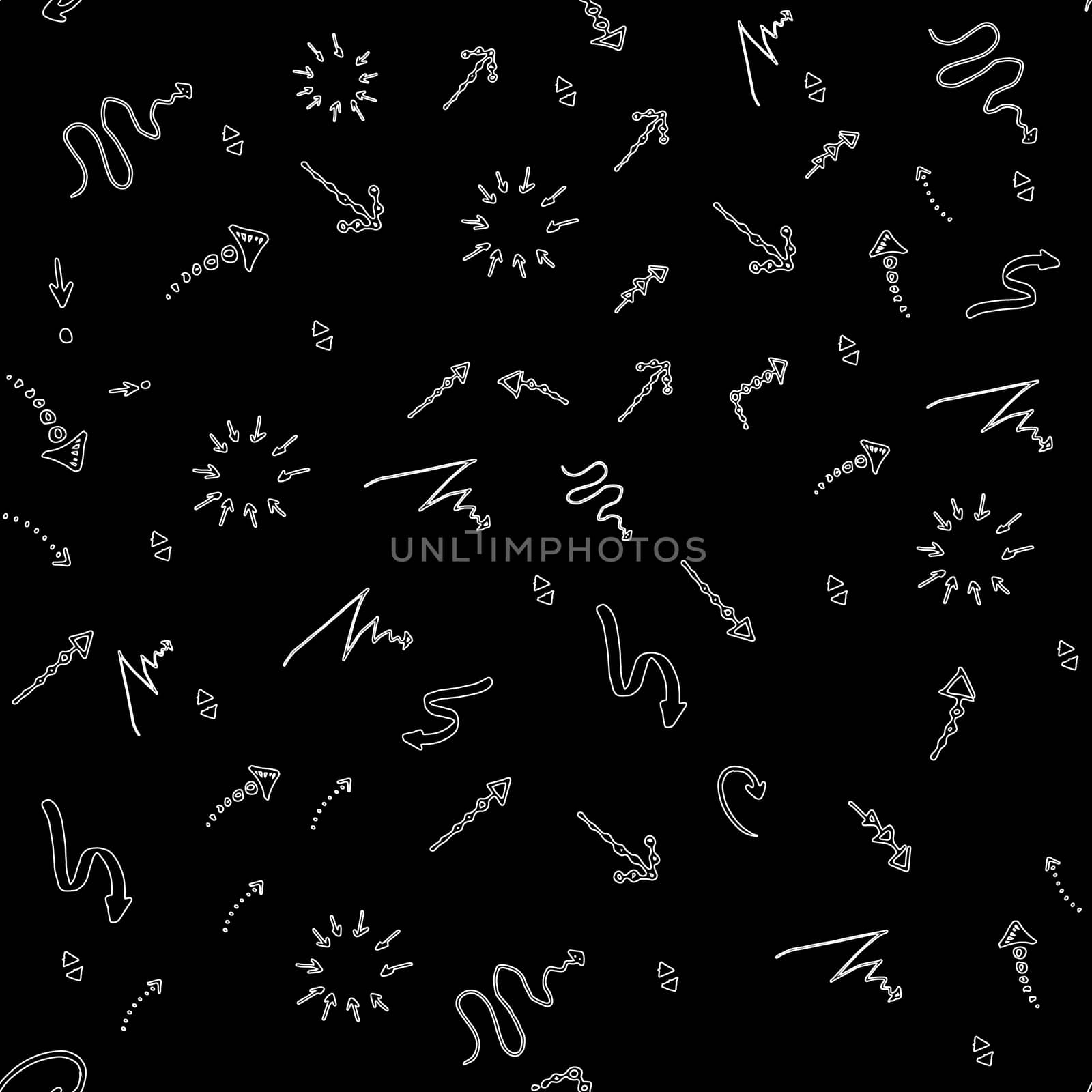Seamless pattern. Doodle ink, hand drawn pointers, arrows and other signs. image.