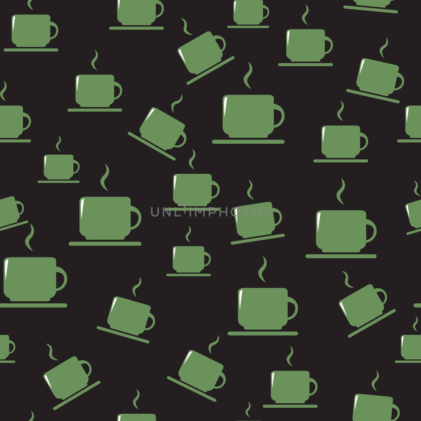 Cups seamless pattern. Tea or coffee cups on dark background.