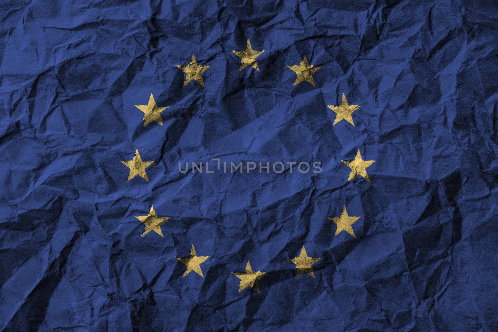 European Union ( EU ) with high detail of old dirty crumpled paper . 3D illustration .