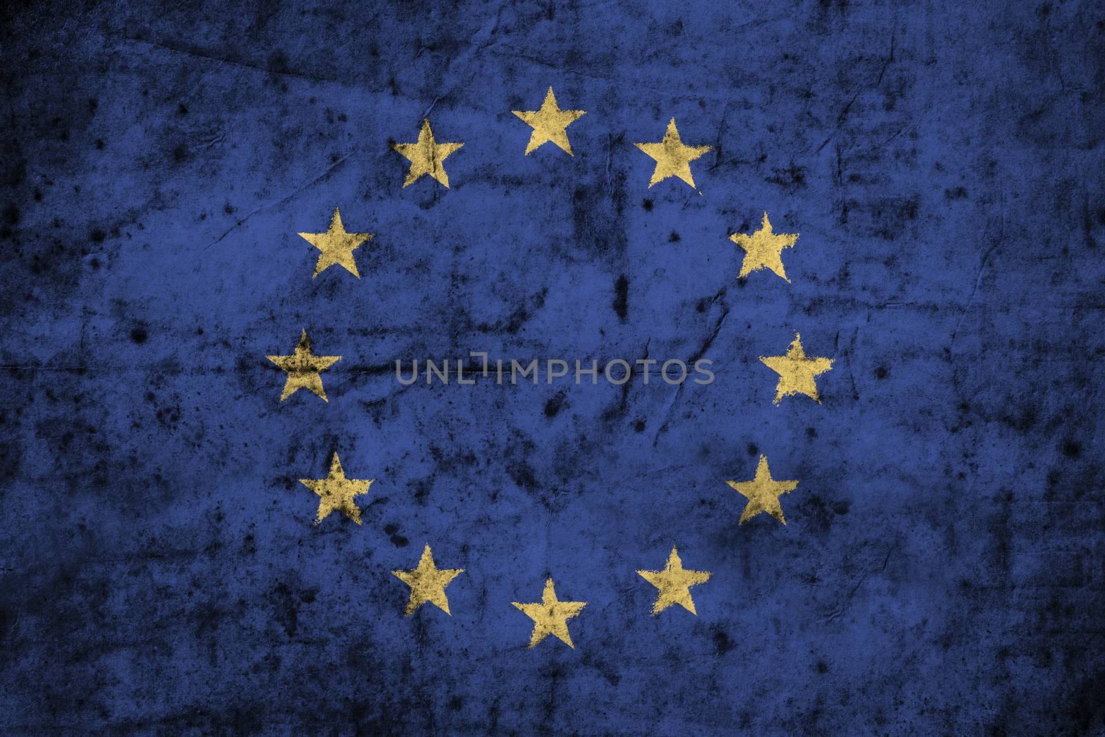 European Union ( EU ) flag with high detail of old dirty paper . 3D illustration by stockdevil