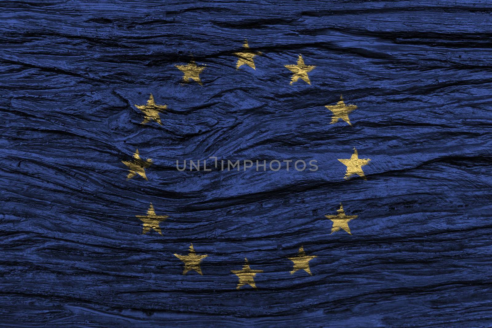 European Union ( EU ) flag with high detail of old wooden background . 3D illustration by stockdevil