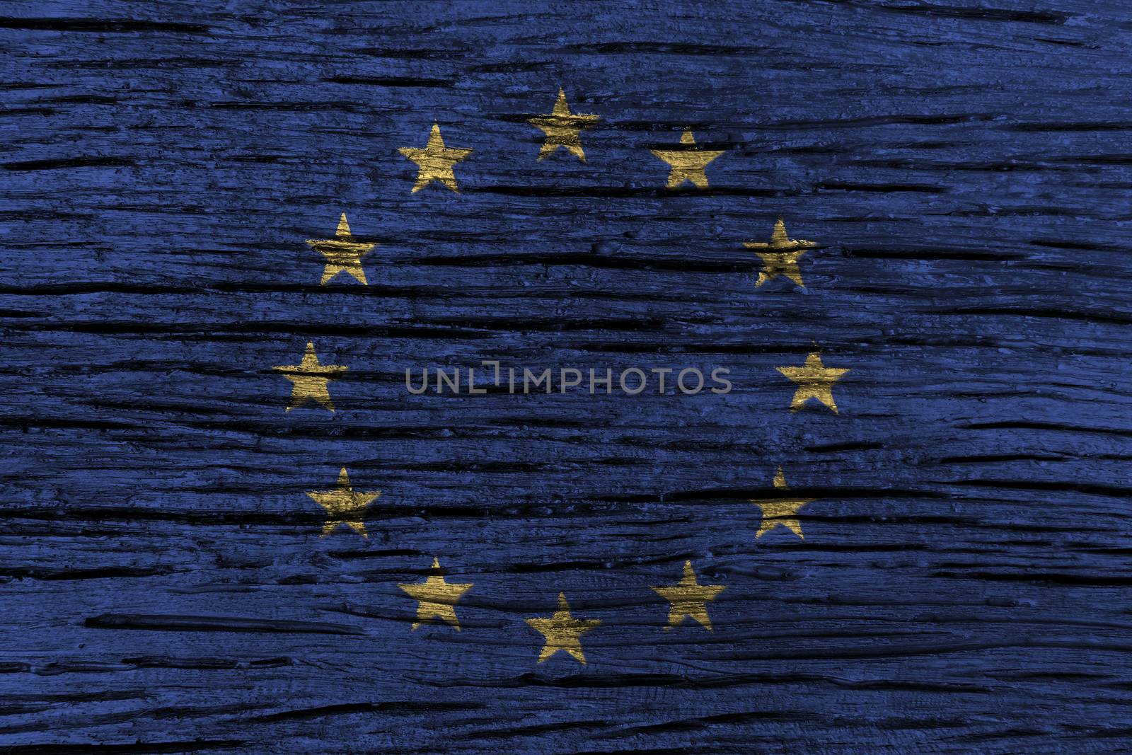 European Union ( EU ) flag with high detail of old wooden background . 3D illustration by stockdevil