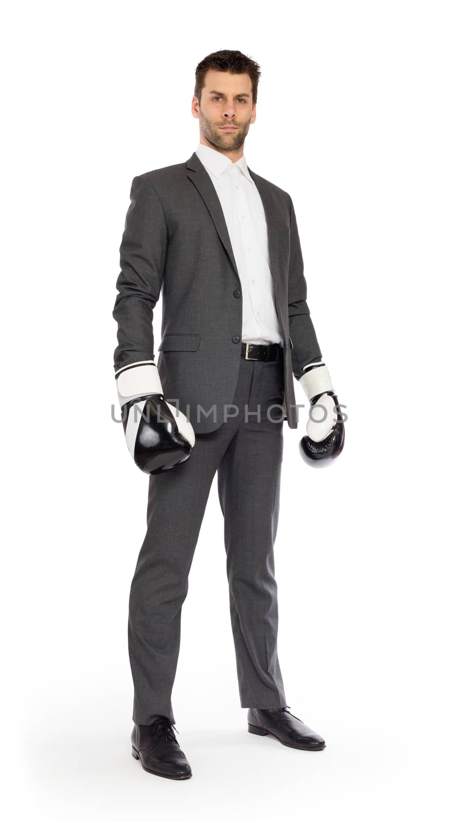 Businessman in boxing gloves  by michaklootwijk