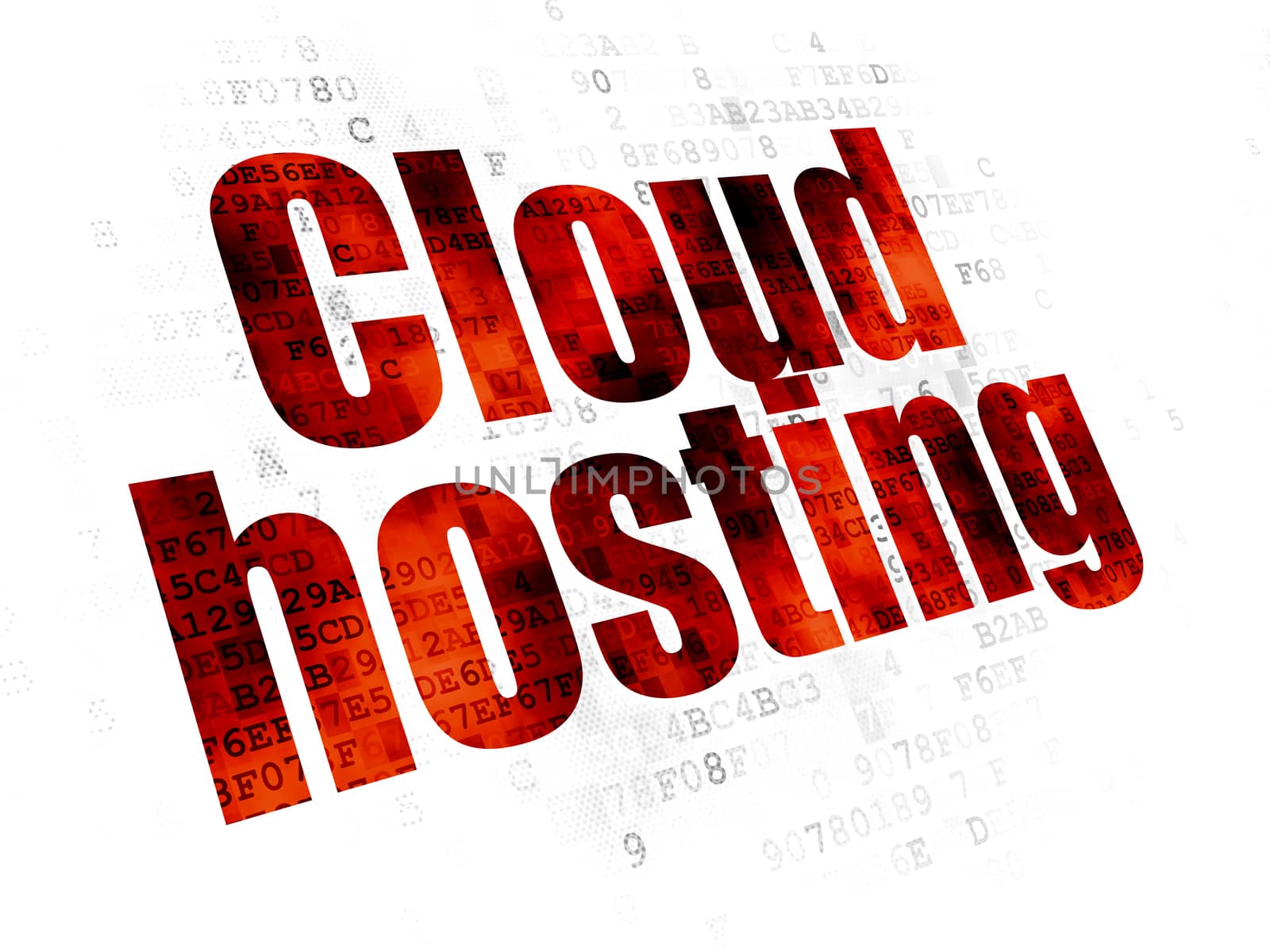 Cloud computing concept: Pixelated red text Cloud Hosting on Digital background