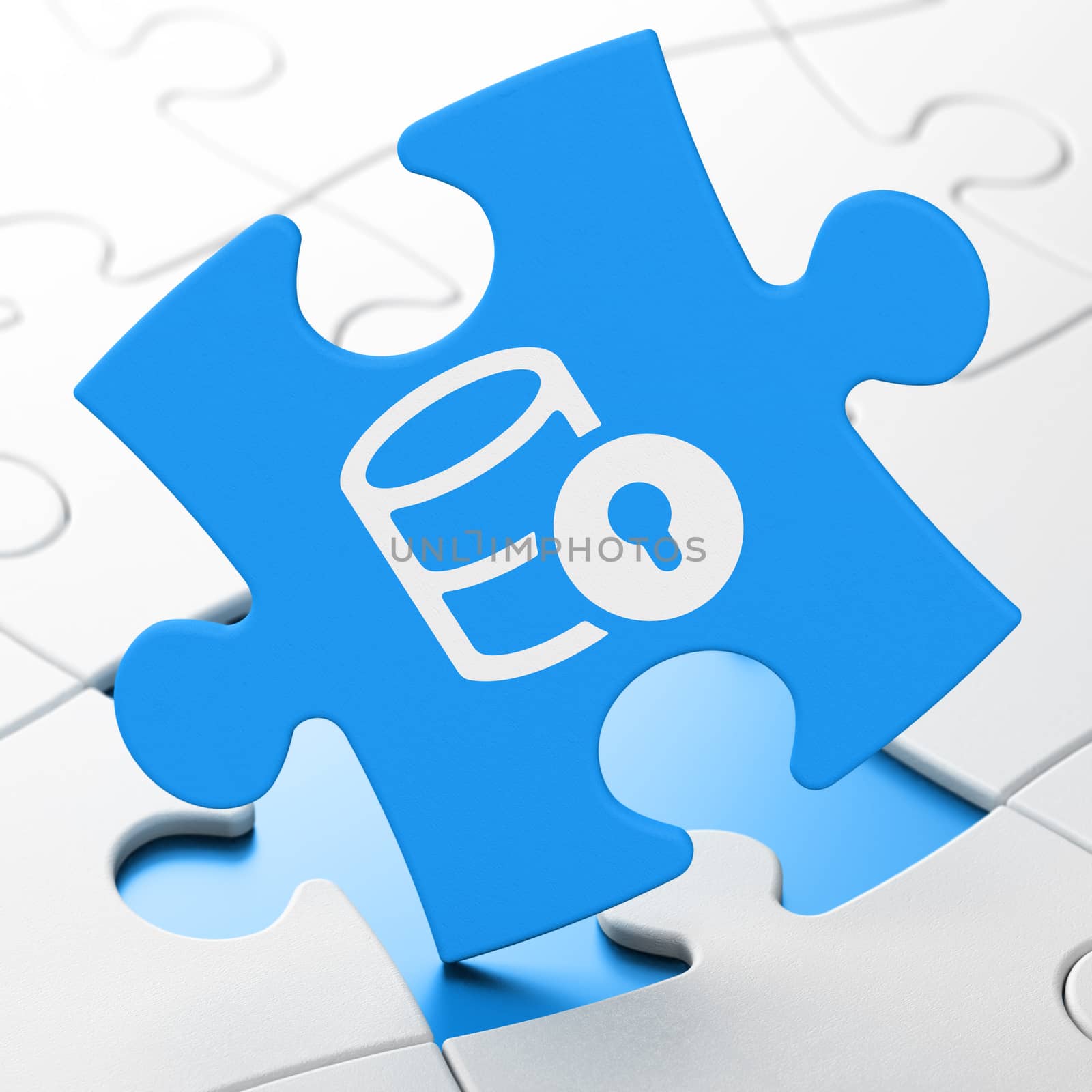 Software concept: Database With Lock on Blue puzzle pieces background, 3D rendering