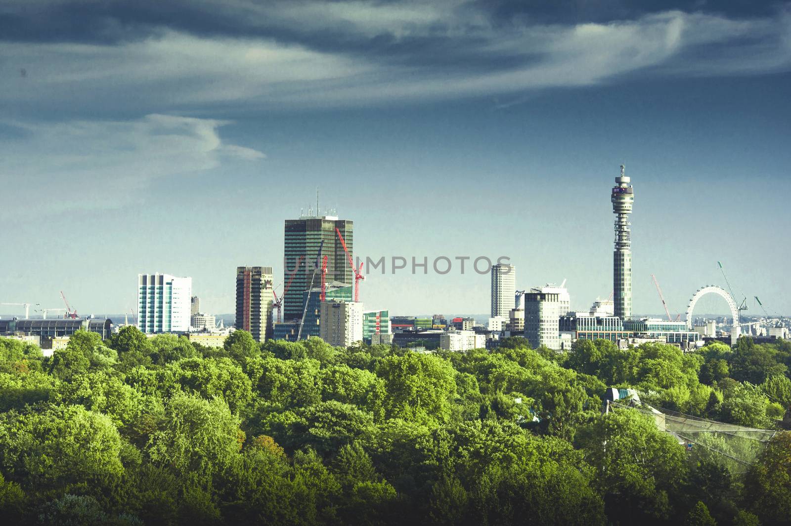 The bank district of central London with famous skyscrapers