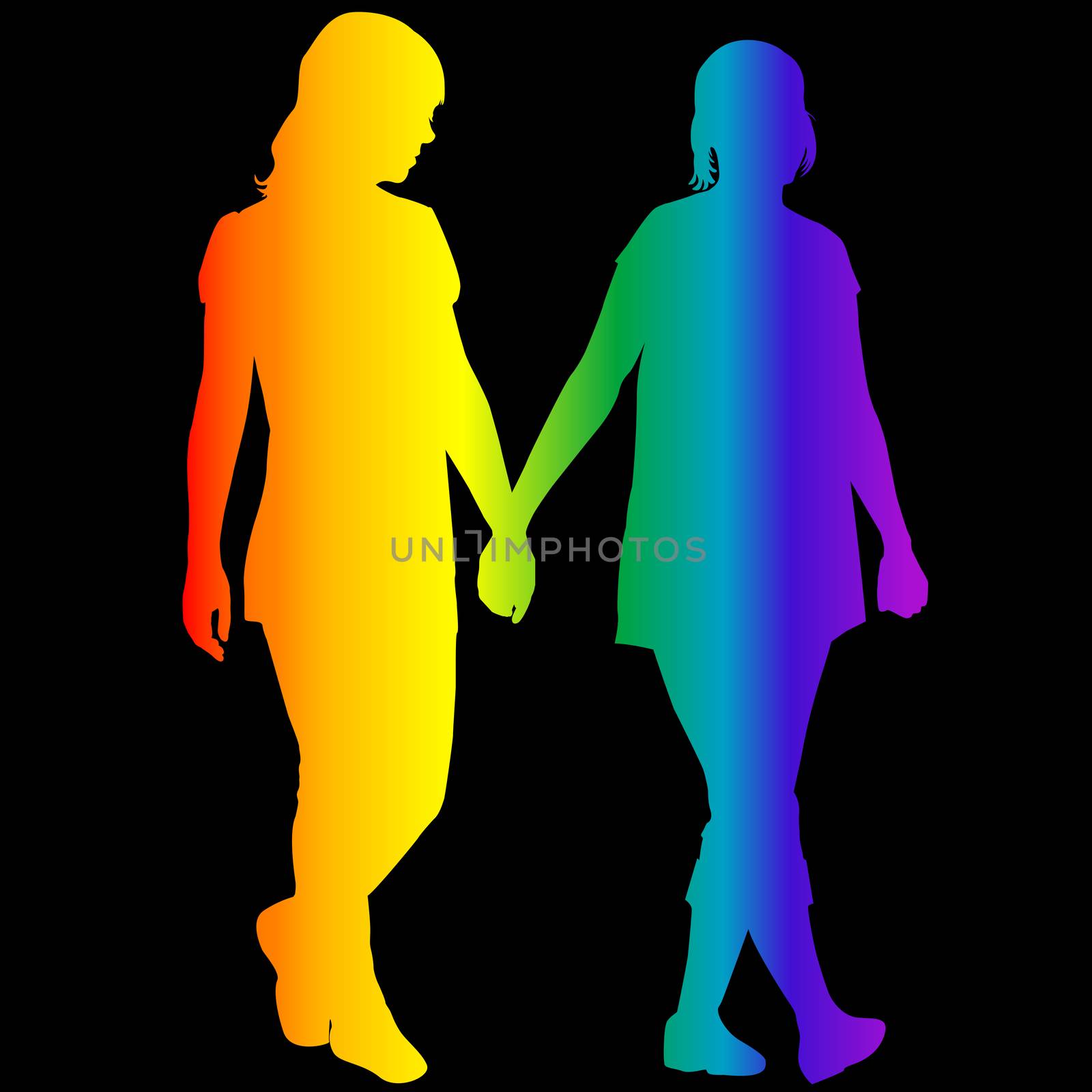 Lesbian women silhouettes in rainbow colors by hibrida13