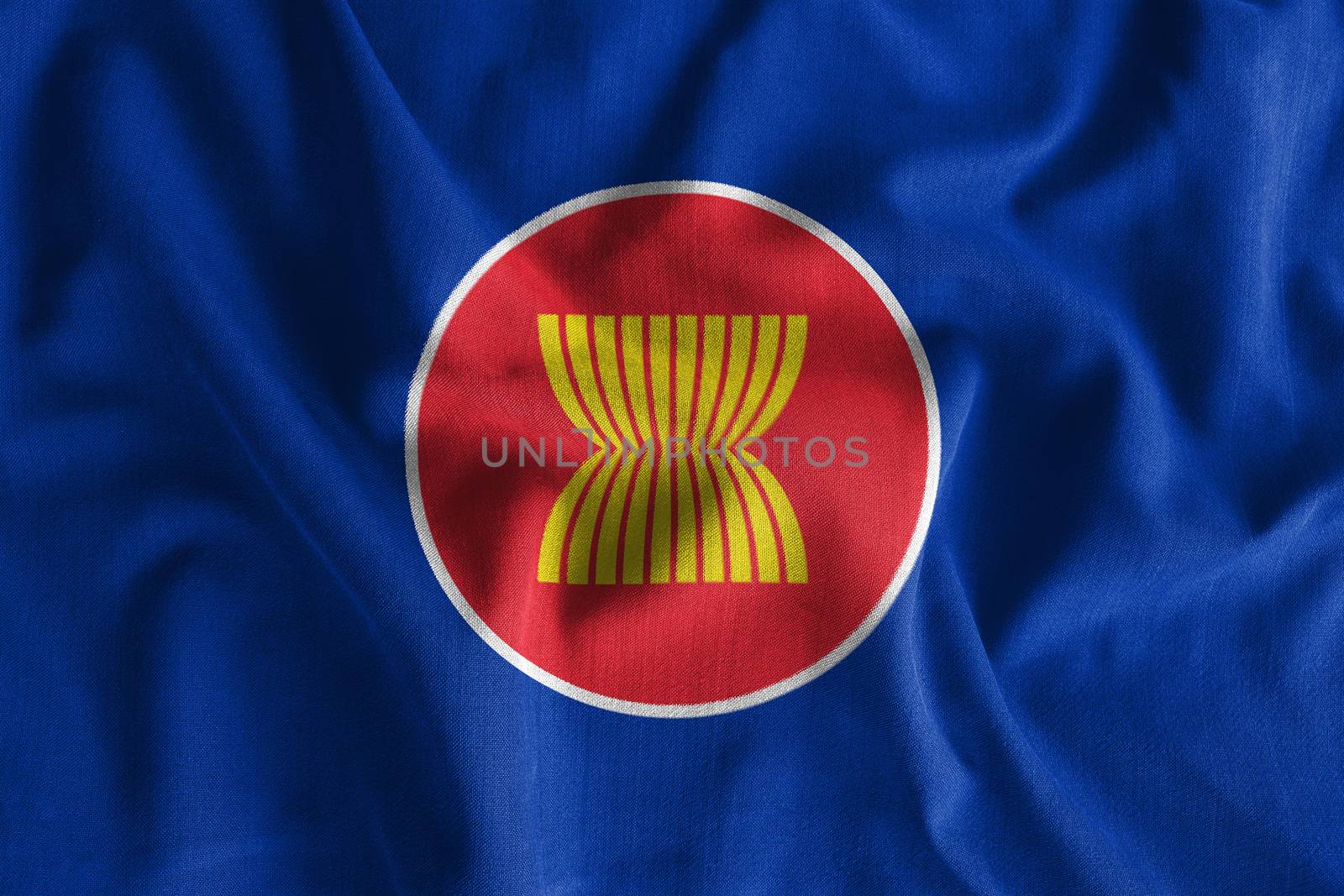 ASEAN flag painting on high detail of wave cotton fabrics . 3D illustration by stockdevil