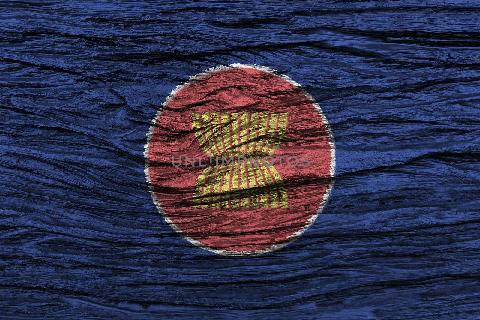 ASEAN flag with high detail of old wooden background . 3D illustration by stockdevil