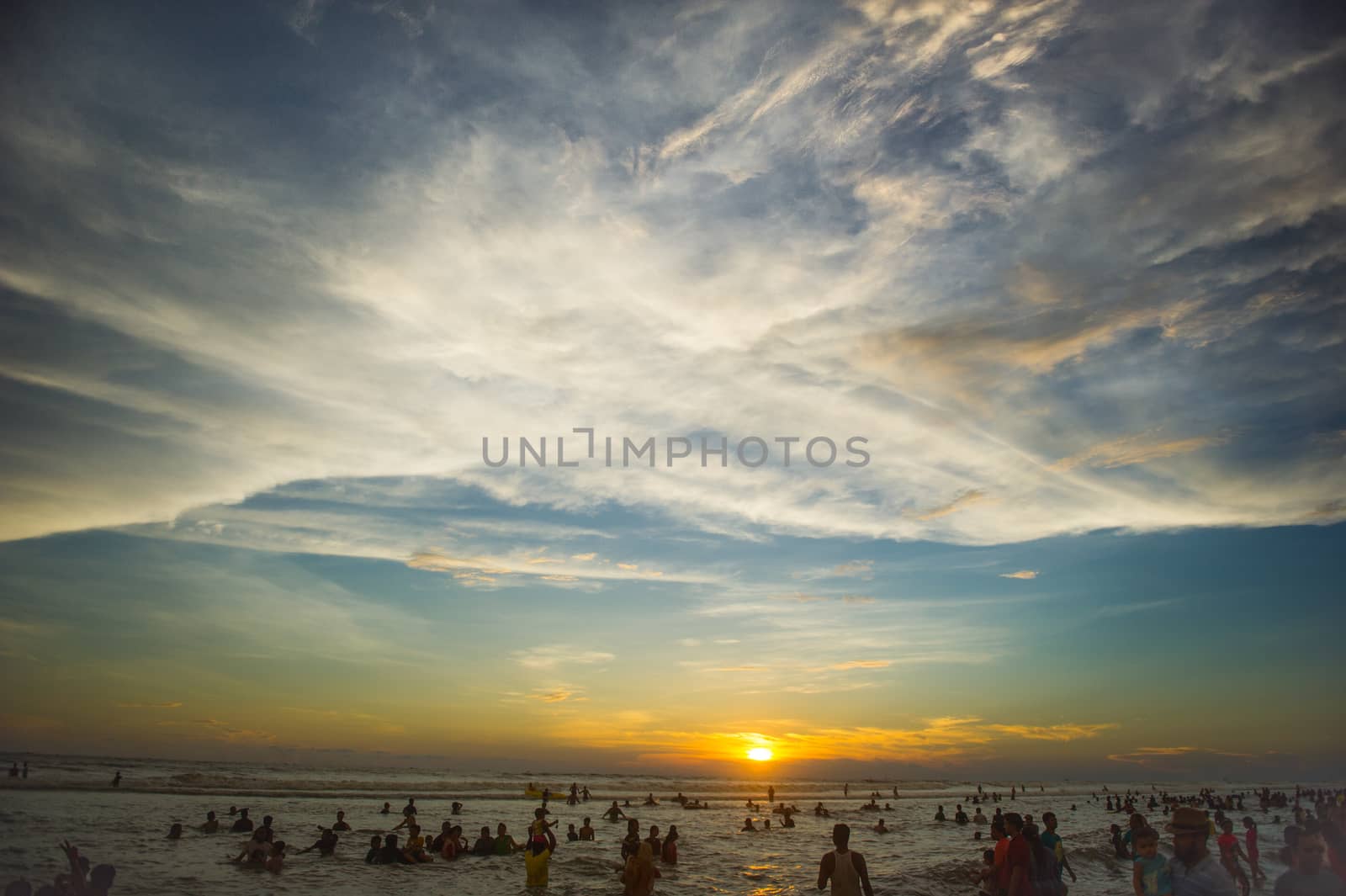 Sunset on the beach with beautiful reflecion and sky