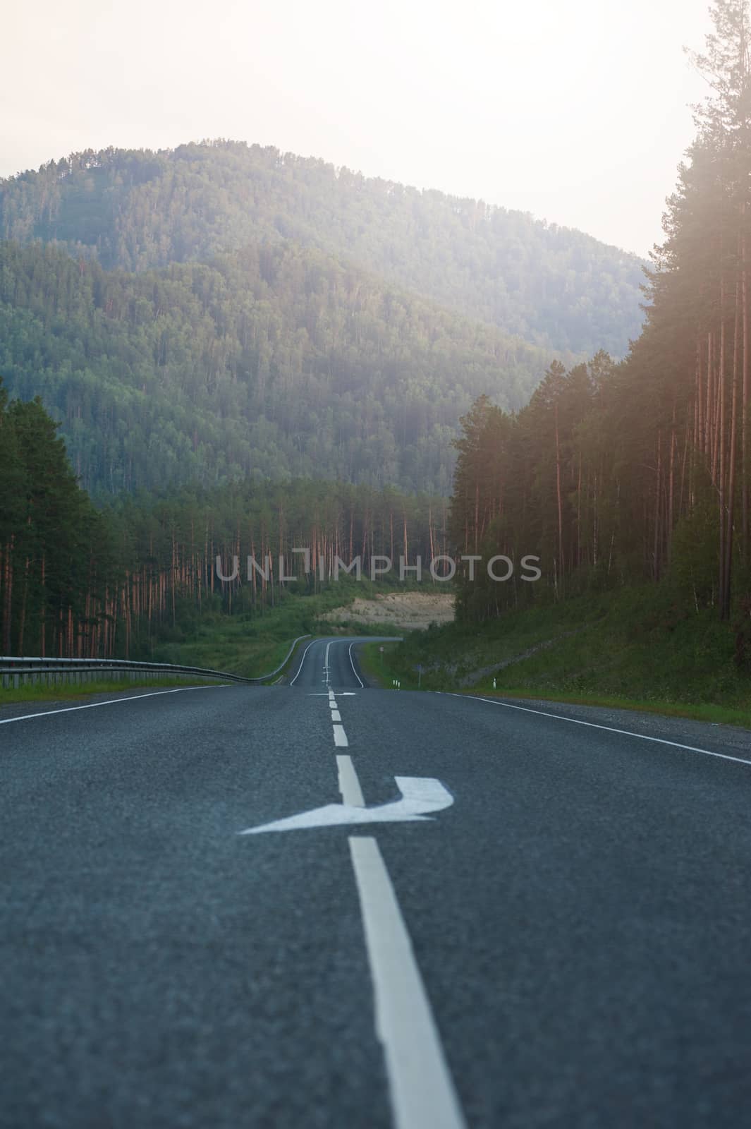 Beauty road M52 called Chemalsky trakt in Altay, Siberia, Russia.