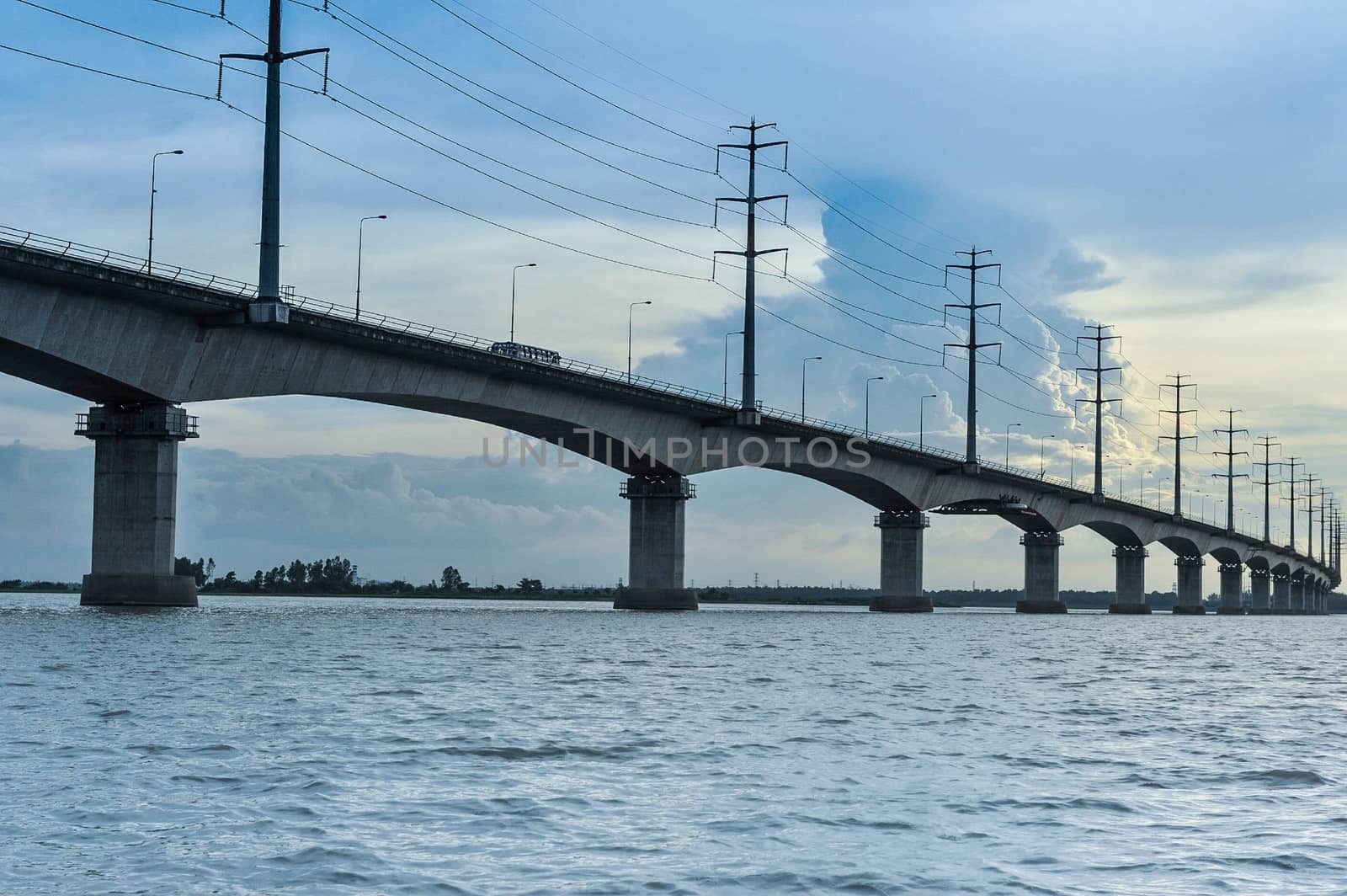 bridge across the rive with beautiful sky