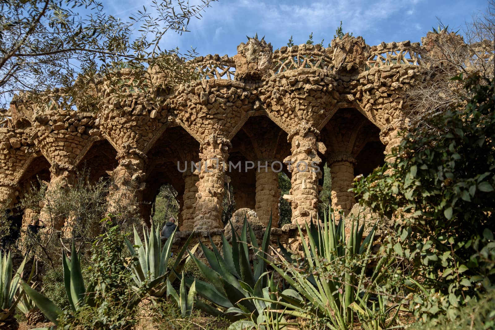 Park Guell, populart tourit attraction in Barcelona, Spain.