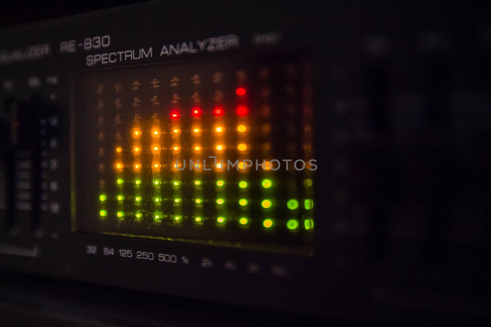 Graphic equalizer bars on an audio system - Close Up Selective Focus
