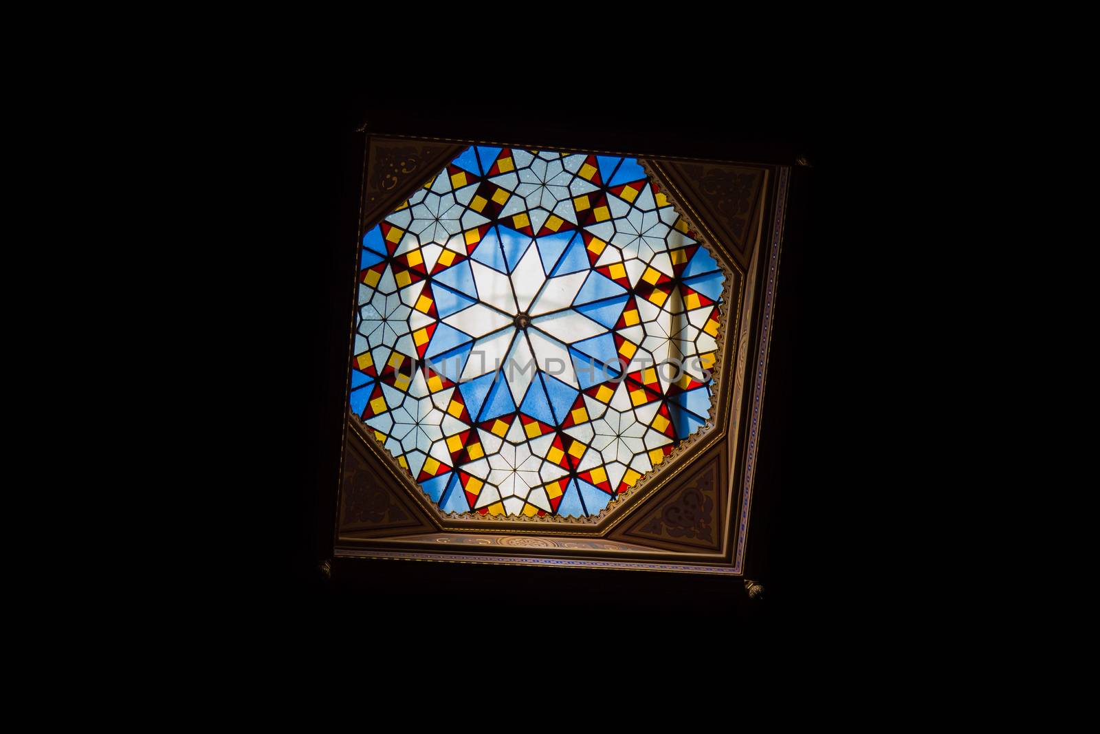 Budapest, Hungary - September 17, 2015: Vitrage in the Great Synagogue in Dohany Street. The Dohany Street synagogue is the largest synagogue in Europe.
