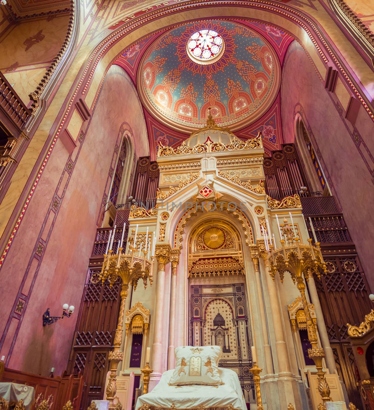 Budapest, Hungary - September 17, 2015: Interior of the Great Synagogue in Dohany Street. The Dohany Street synagogue is the largest synagogue in Europe.
