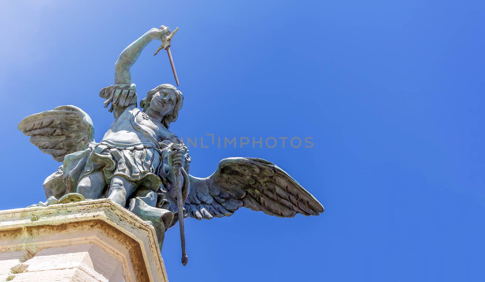 close up of the bronze angel at the top of Castel Sant Angelo in Rome, Italy