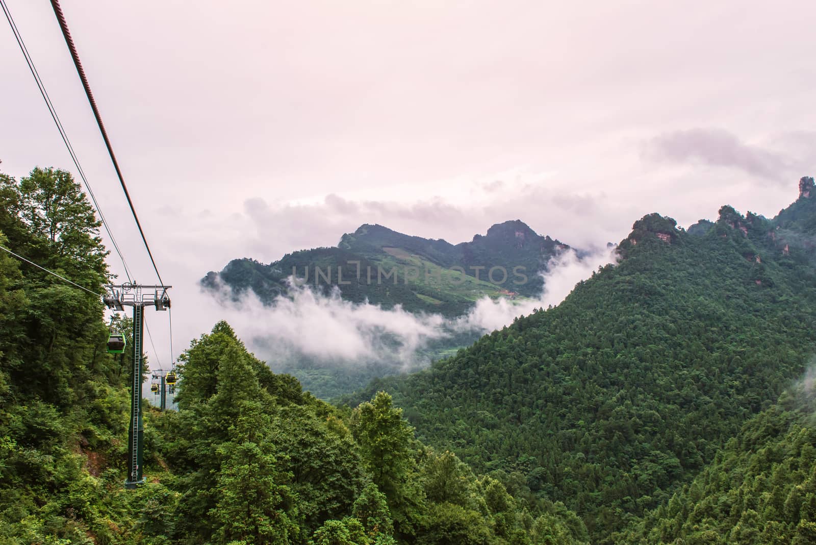 cable car with winding and curves road in  Tianmen mountain zhangjiajie national park, Hunan province, China.