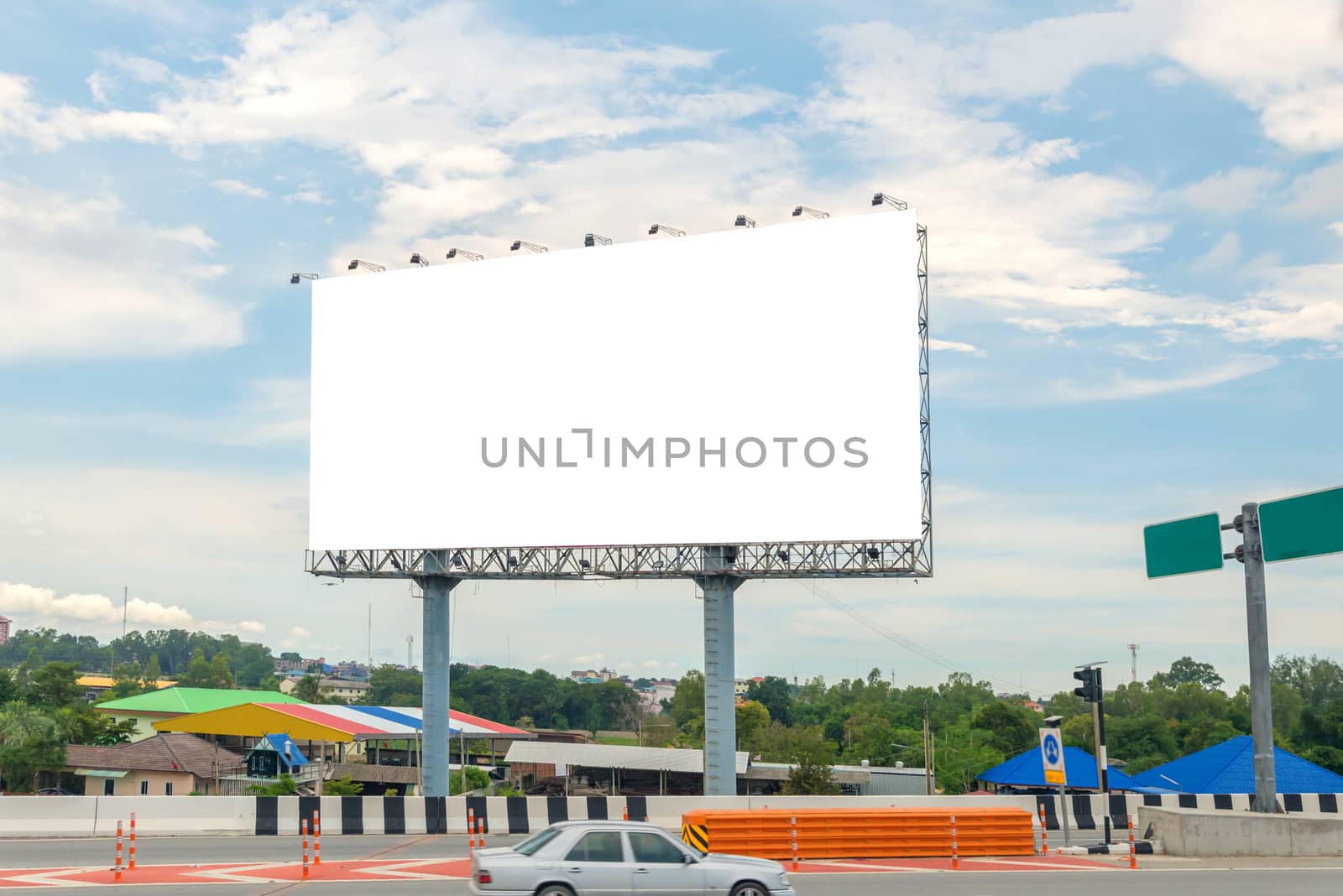 billboard blank on road with city view background for advertising.