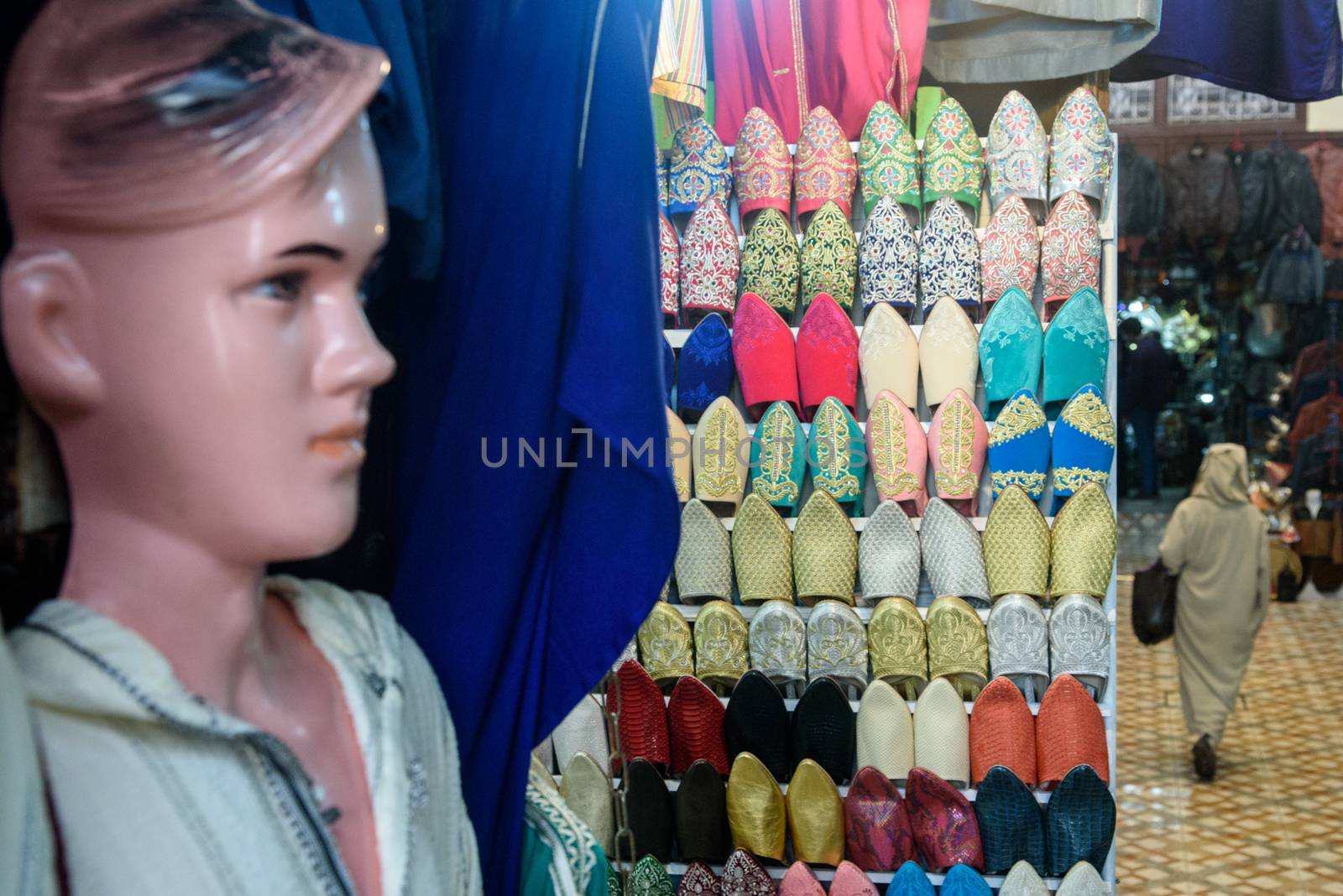 Traditional Moroccan market (souk) in Fez, Morocco by johnnychaos