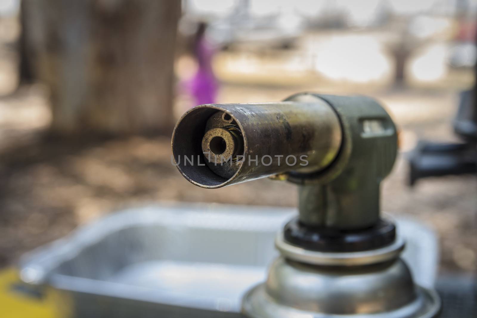 Closeup of manual gas burner. Selective focus.
