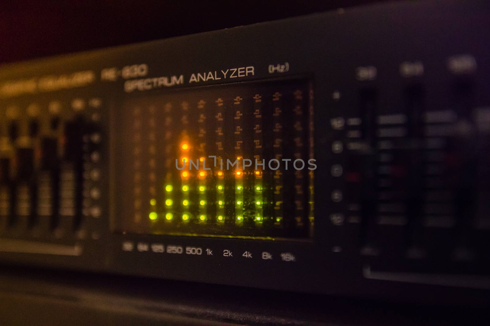 Graphic equalizer bars on an audio system - Close Up Selective Focus
