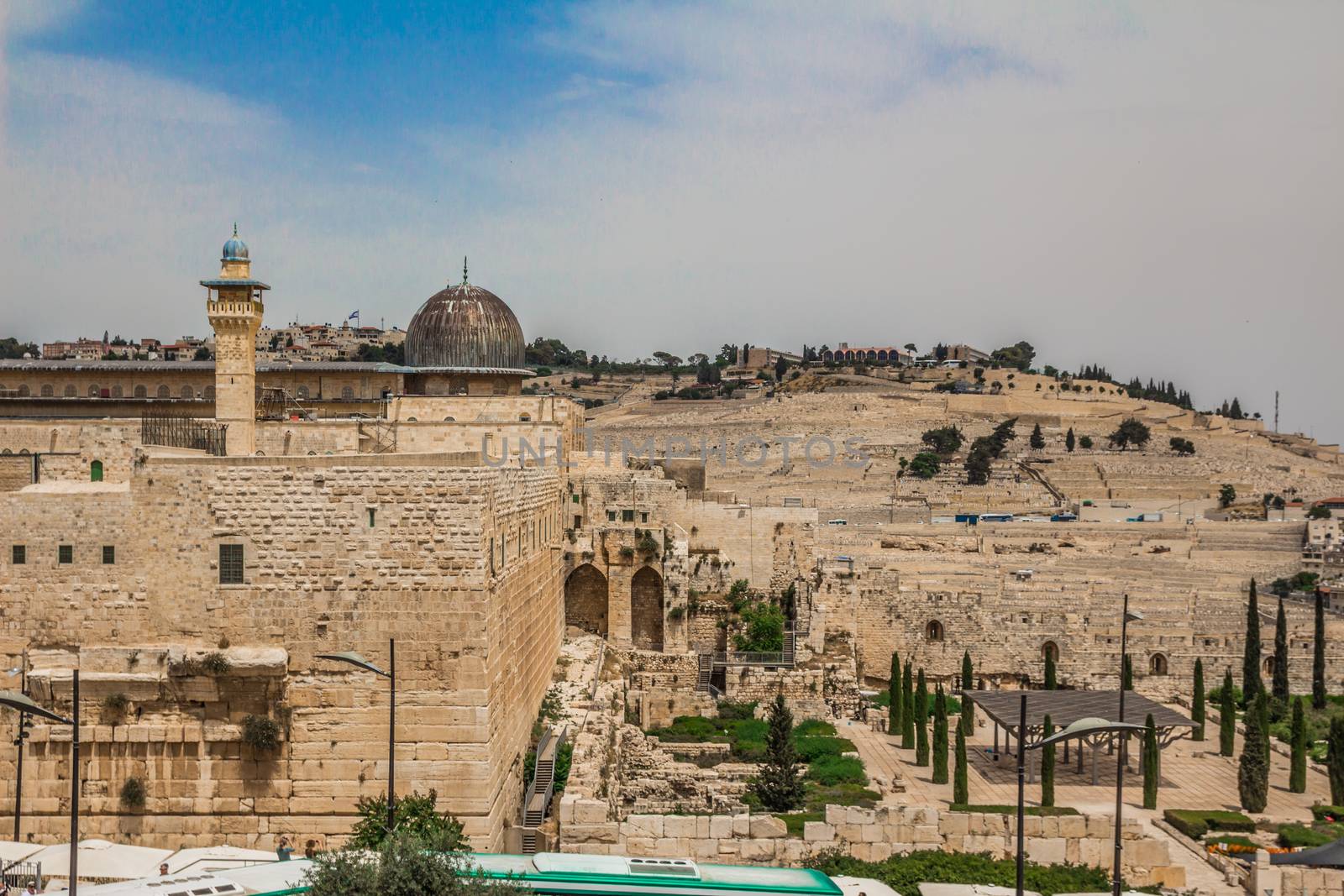 Al-Aqsa mosque  in the old city of Jerusalem Israel viewed from the rooftops in the Jewish Quarter.