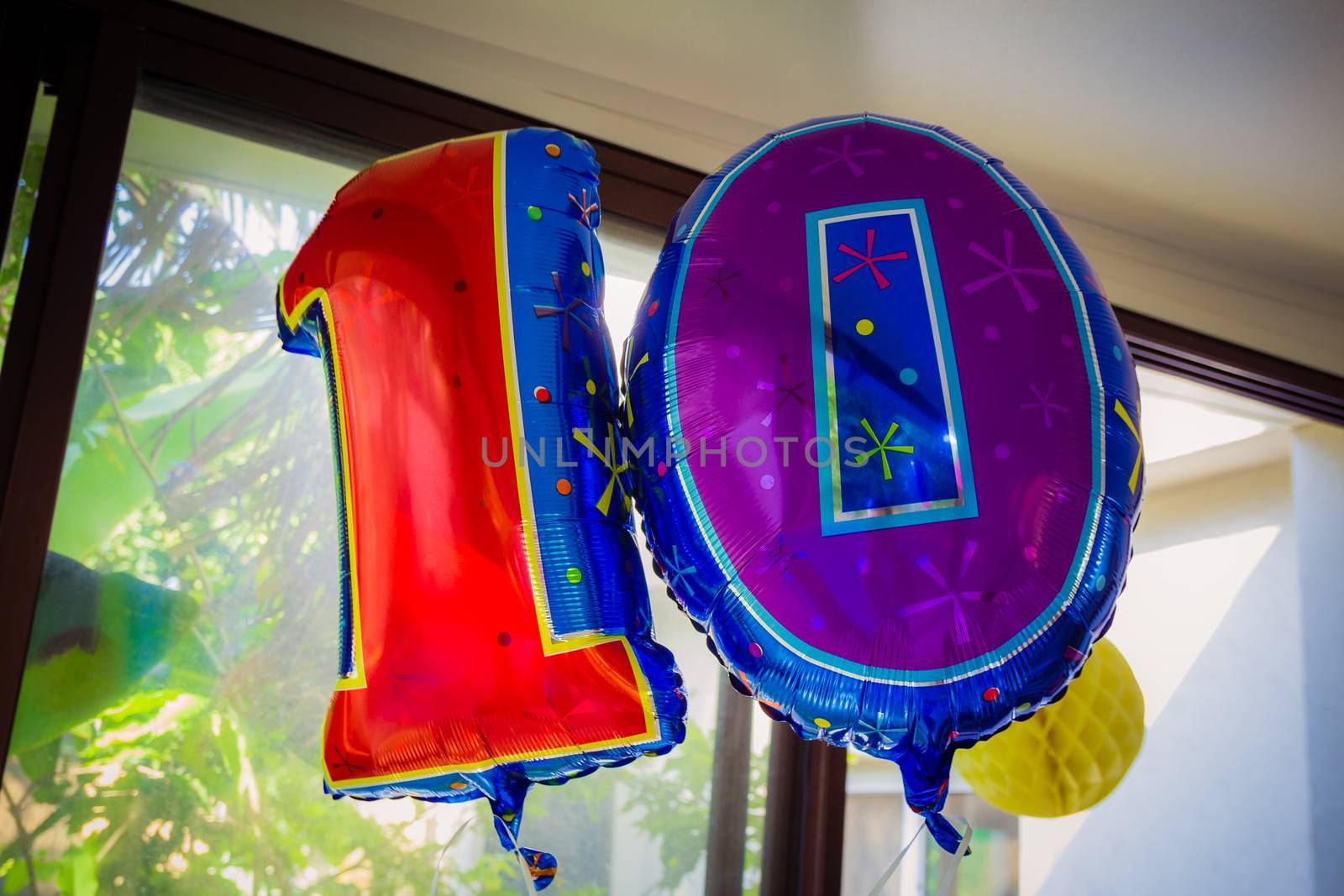 10th Birthday Balloon.
Painted in blue, red and purple.