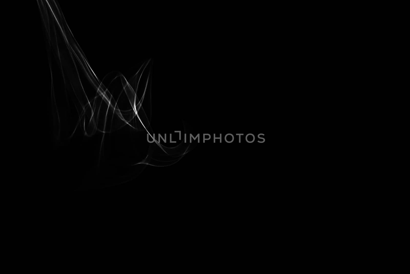 Light painted glowing abstract black and white curved lines on a black background