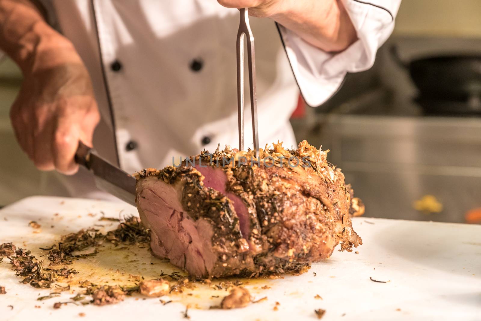 Carving of Wagyu beef roast