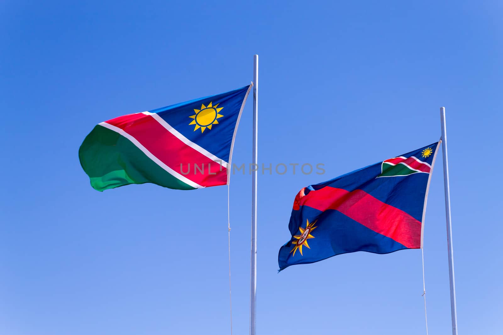 Namibian flags waving in the wind